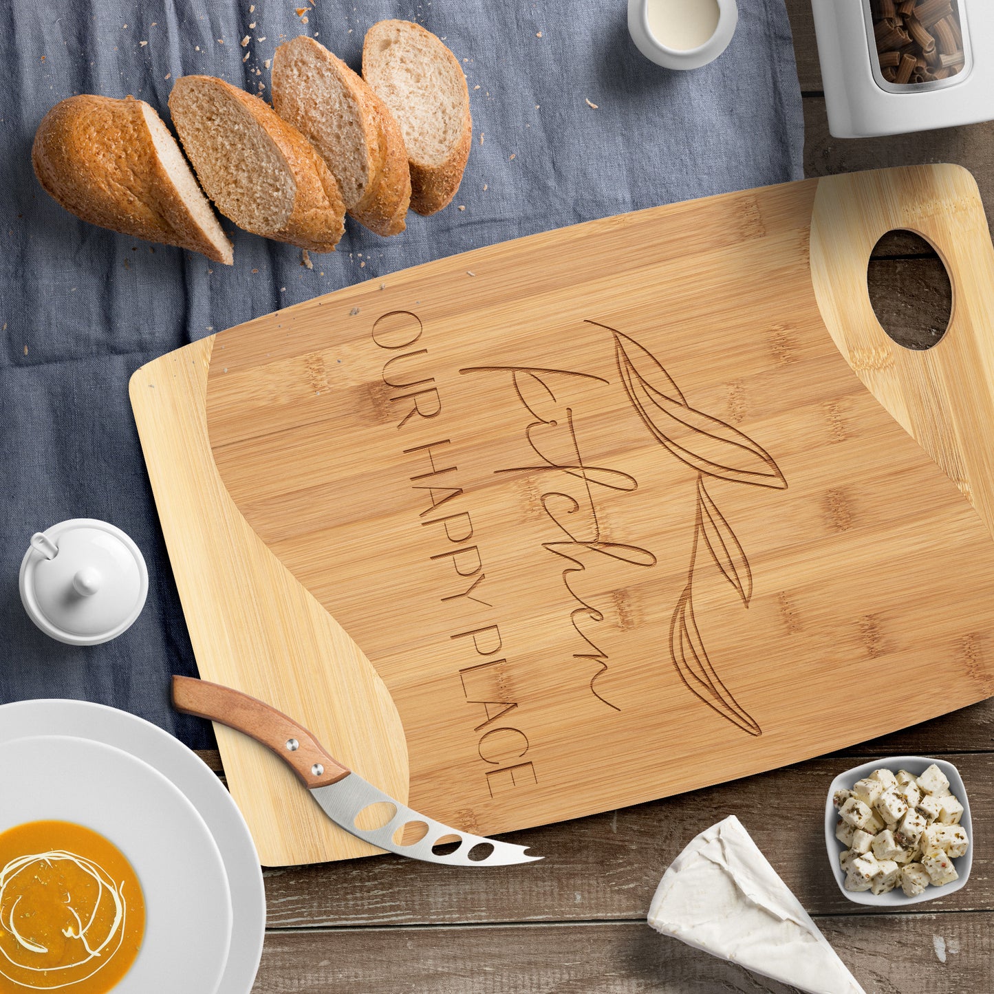 "Our Happy Place" Bamboo Cutting Board