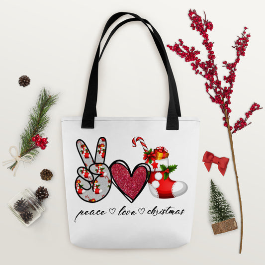 "Peace, Love, Christmas" Tote bag