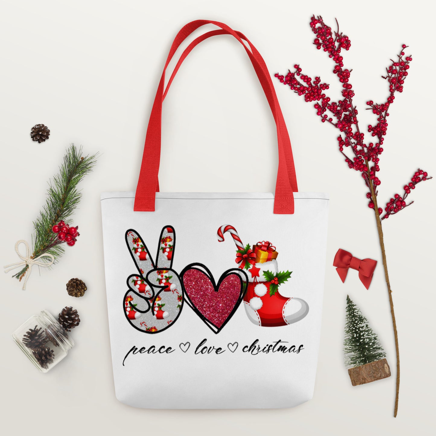 "Peace, Love, Christmas" Tote bag