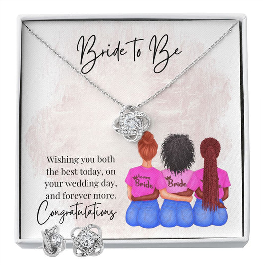 "Bride-to-Be" Love Knot Earring & Necklace Set Style 1