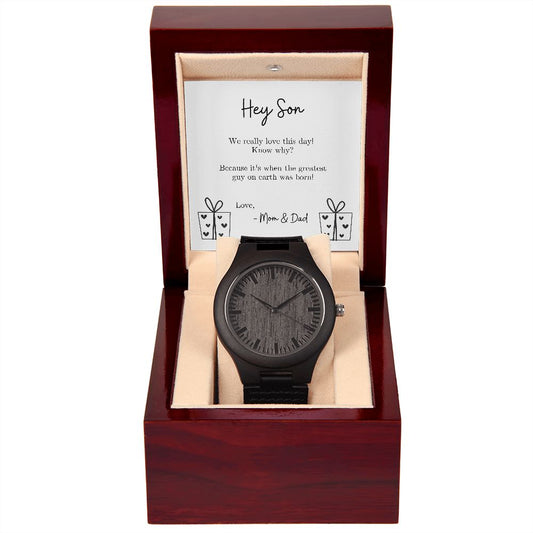 "Hey Son" Wooden Watch for Birthday (From Mom & Dad)