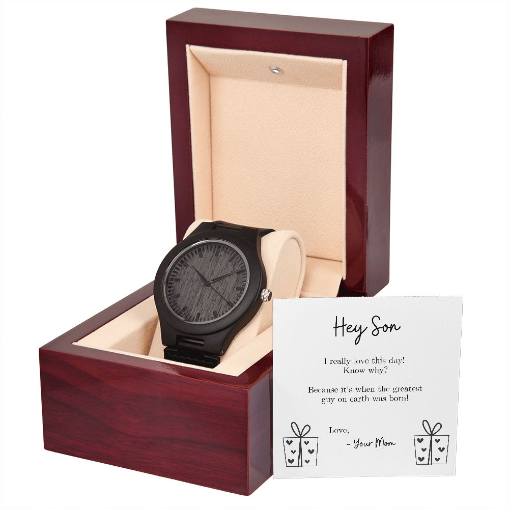 "Hey Son" Wooden Watch for Birthday (From Mom)