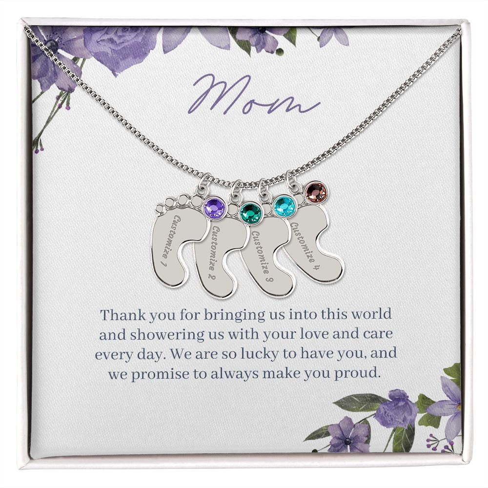 New Mom - Custom Baby Feet Necklace with Birthstone