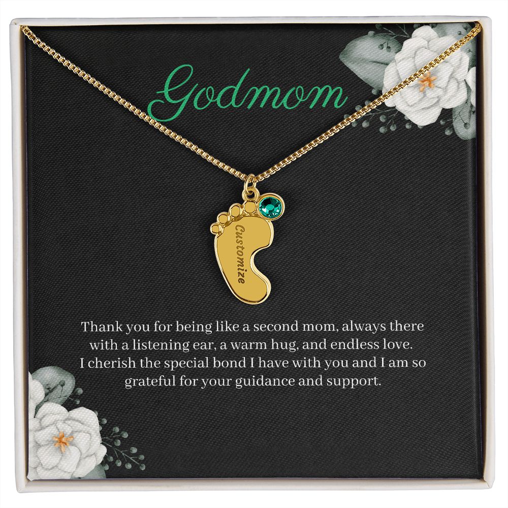 Godmom - Custom Baby Feet Necklace with Birthstone