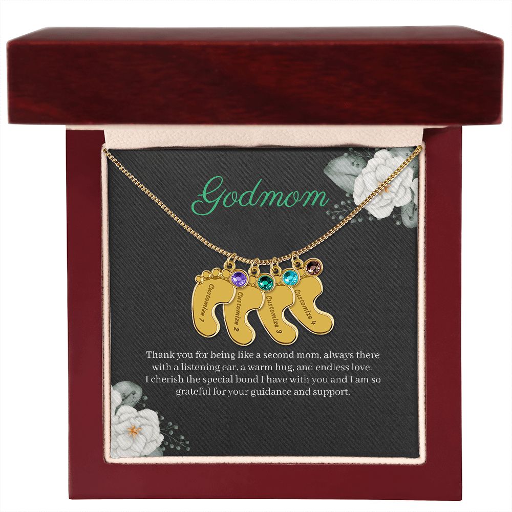 Godmom - Custom Baby Feet Necklace with Birthstone