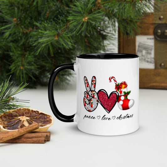 "Peace Love Christmas" Mug with Color Inside, 11 oz