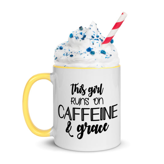 "Caffeine & Grace" Mug with Color Inside, 11oz
